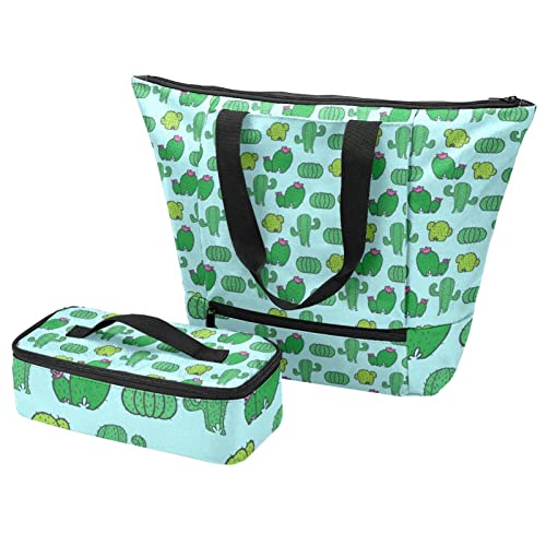 Grand sac fourre-tout et boîte à déjeuner cactus avec sacs isolants pour le travail