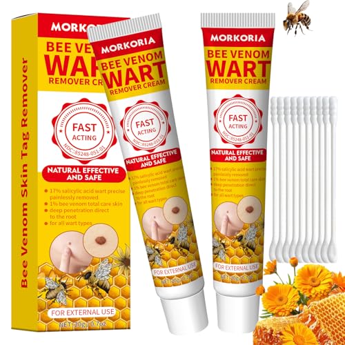 MORKORIA Bee Venom Wart Remover Skin Treatment Cream with Salicylic Acid & Bee Venom for Face Neck and Body Used to Eliminate Common Warts Flat Warts Corn and Callus (2pcs)