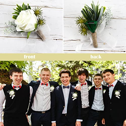 White Ivory Artificial Rose Wrist Corsage and Boutonnier Set - Image 3