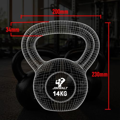 Image of Jimwalt Heavy Duty Enameled Cast Iron Kettlebell | Smooth Non-Slip Grip, Chip-Resistant Coating | Perfect for Strength Training & Home Gym (Enameled Coated 14KG)