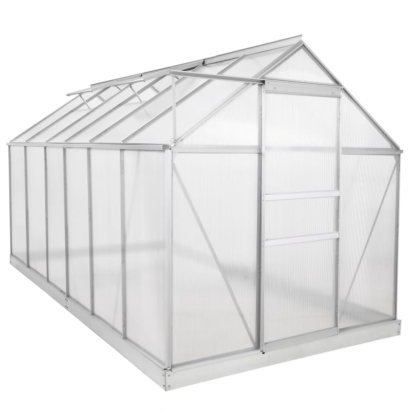 Serre en polycarbonate alvéolaire 6 mm, Ezooza Oslo, 190 x 380 cm, avec fondation