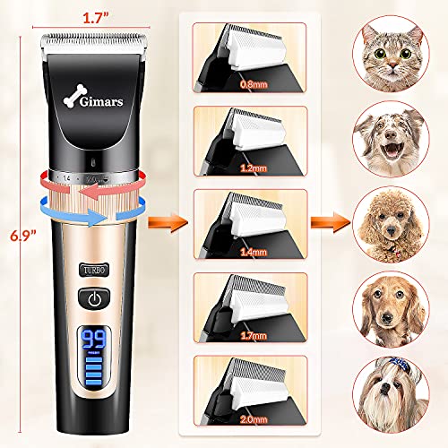 Gimars 2 in 1 Dog Grooming Clippers with Small Trimmer, 3-Speed High Power Quiet Rechargeable Dog Shaver Hair Clippers Kit with Comb & Scissors USB Cordless Electric for Dog, Cat, Pet