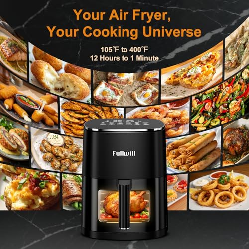 Image of Fullwill Air Fryer with Viewing Window 6QT,12 Cooking Presets,AirFry,Roast,Bake,Reheat,Dehydrate, 1700W Fast Even Heating, Max 400F, Nonstick Basket Dishwasher Safe,for Families and Party