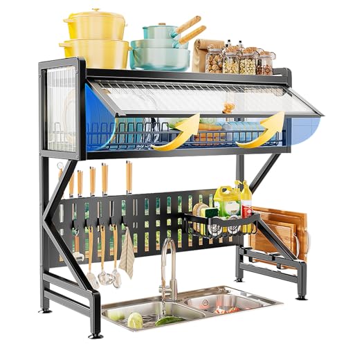 LYGXWJFC Égouttoir à Vaisselle sur évier, égouttoir à 3 Niveaux avec Support à ustensiles et Rangement pour Planche à découper, Organisateur de Cuisine Peu encombrant pour Une Utilisation Efficace de