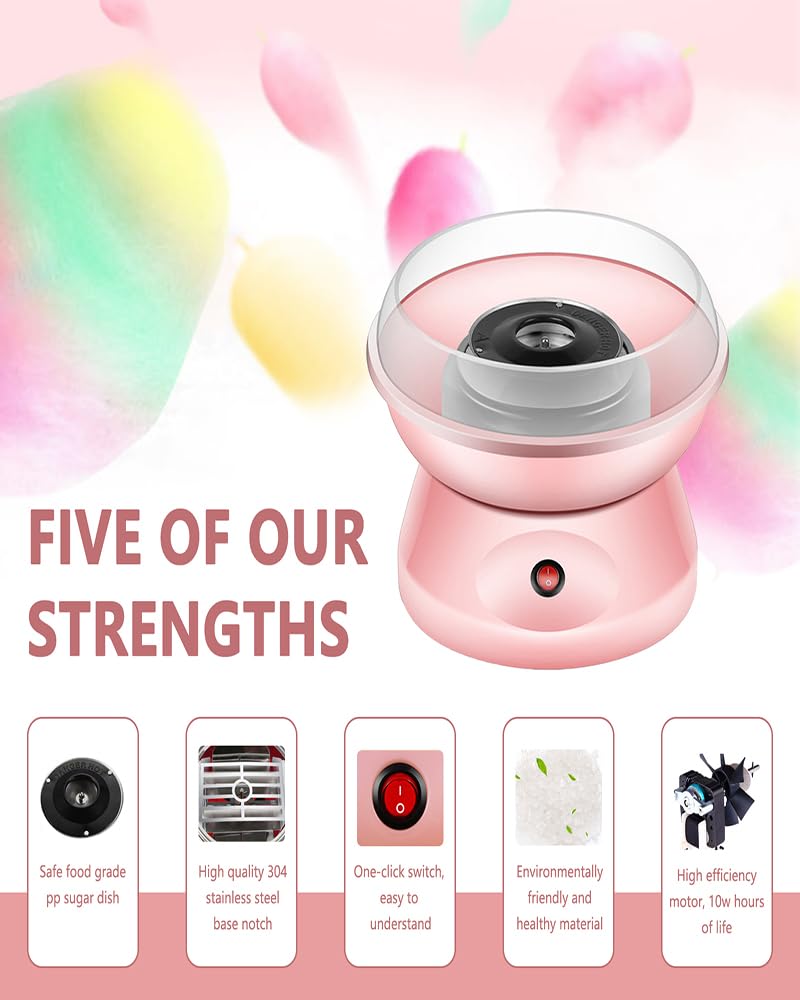 Lmuwecno Party Pink Cotton Candy Machine, Homemade Portable Cotton Candy Maker, DIY Marshmallow Machine for Home Birthday Family Party Cinema