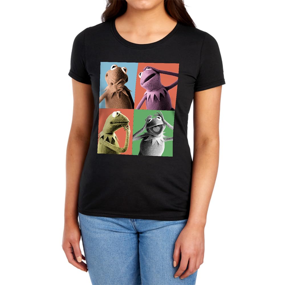 Muppets Disney The Kermit The Frog Poses Womens T Shirt, Black, XXL