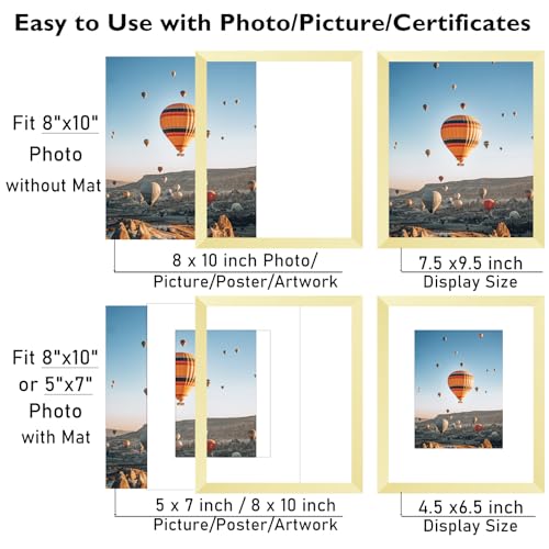 Image of 8x10 Picture Frame Gold with 5x7 Mat for Wall Hanging or Tabletop, Display Photo 5x7 with Mat or 8x10 without Mat, 8 by 10 Wall Gallery Poster Photo Frame with Shatter Resistant Plexiglass, Gold