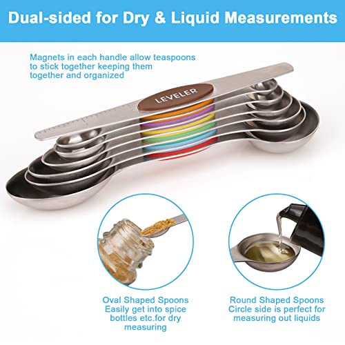 Aovchei Magnetic Measuring Spoons Set, Dual Sided, Stainless Steel, Fits In Spice Jars, Multicolor,Set Of 7 #TOP3