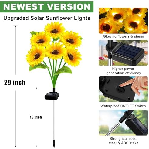 Solar Lights Outdoor 4 Pack 24 Solar Sunflower Flowers Lights Garden Decor — view 2
