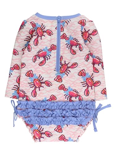 Image of RuffleButts Baby Girls UPF 50+ Sun Protection Floral Printed Long Sleeve One Piece Rash Guard Swimsuit with Zipper