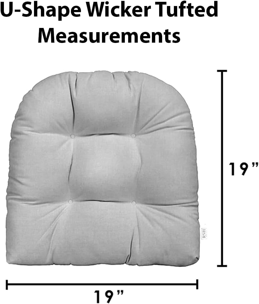 RSH DECOR: Sunbrella Play Tufted Wicker U-Shape Cushions Set of 2 | 19” x 19” | Water and Fade-Resistant Performance Fabric | Outdoor Seat Cushions for Patio Furniture | Play Mocha
