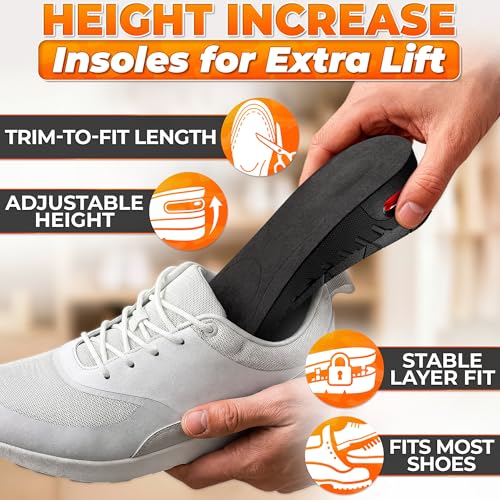Image of 2-Layer Height Increase Insoles for Men & Women, 1.2-2 in (3-5 cm) | Adjustable Trim-to-Fit Shoe Lifts, PVC Layers, Firm Fit in Sneakers & Dress Shoes, US 4.5-9, Height Boosters for Work & Dates