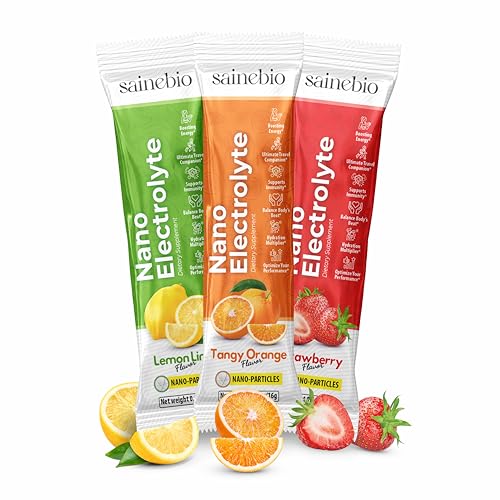 Image of Sainebio Nano Electrolyte Powder - 3 Mix Flavor Sachets | Hydration & Recovery Drink with Potassium, Vitamin C & B-Complex | Supports Energy, Electrolyte Balance & Immunity