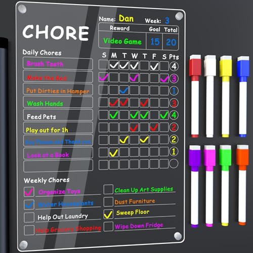 Acrylic Chore Chart for Kids & Family, Clear Dry Erase Responsibi...
