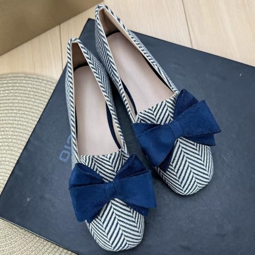 Image of WENJIAZHIZHI Square Toe Bow Ballet Slip-On | Classic Suede Finish,Chic Bow Detail,Effortless Everyday Style,Wedding Party Office,Plus Size Available