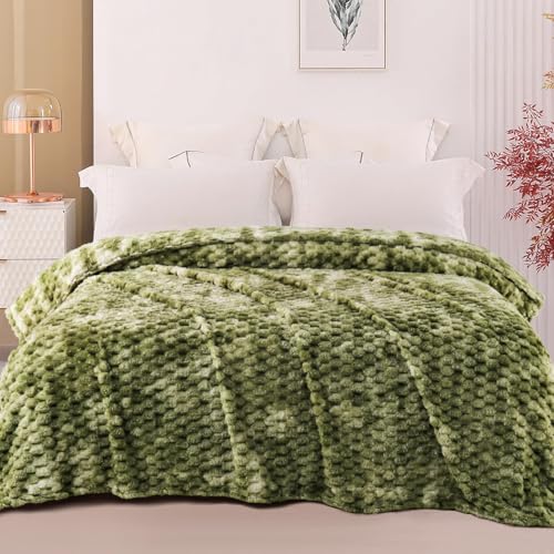 Image of Exclusivo Mezcla 3D Fleece Twin Size Blanket for Bed, Tie-dye Olive | Extra Soft Fuzzy Plush Lightweight Bed Blankets, Cozy Fluffy Decorative Blankets for All Seasons, 90x66 Inches