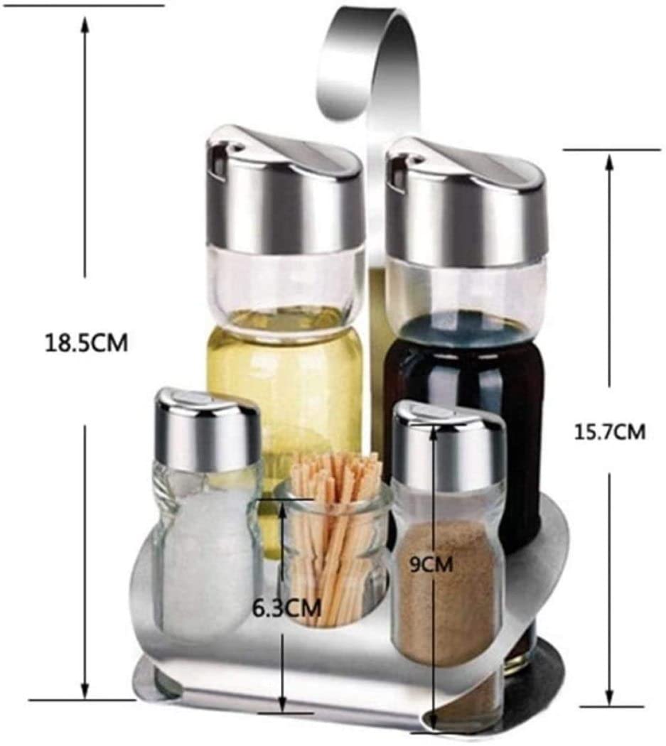 Juego de coctelera de Especias de Vidrio de Acero Inoxidable - Salero y pimentero Servidor de condimentos de Aceite - Utensilios de Cocina - 5 Piezas de champiñones