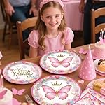 282pcs Pink Butterfly Birthday Decorations for Girl, All-in-one Set with Pink Butterfly Balloon Arch, Tableware, Backdrop, Tablecloth, Balloon Box, Butterfly Sticker, Cupcake Topper, Etc. Serves 25 - Image 5