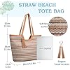 VASCHY Sac Cabas Femme Plage Paille, Grand Sac à Main Fourre Tout d'Été Tissé Boho Recyclable Léger avec Fermeture Éclair pour Voyage Vacances Rayé #1