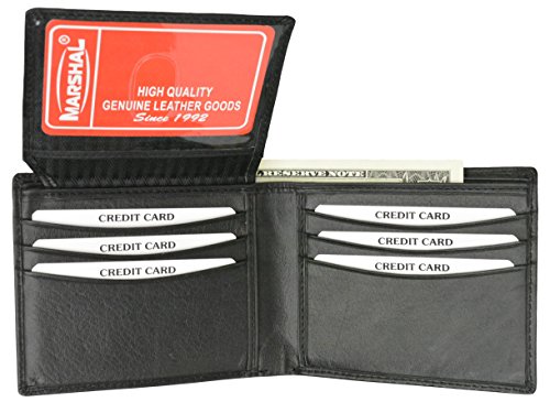 Genuine Leather Mens Bifold Wallet with Flip up ID Window
