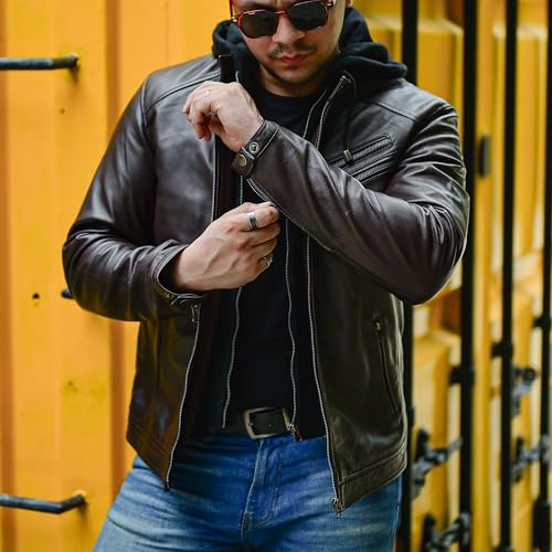 Image of Jild Hooded 2.0 Leather Jacket Men - Genuine Lambskin Leather Bomber Jacket with Removable Hood for Mens Fashion