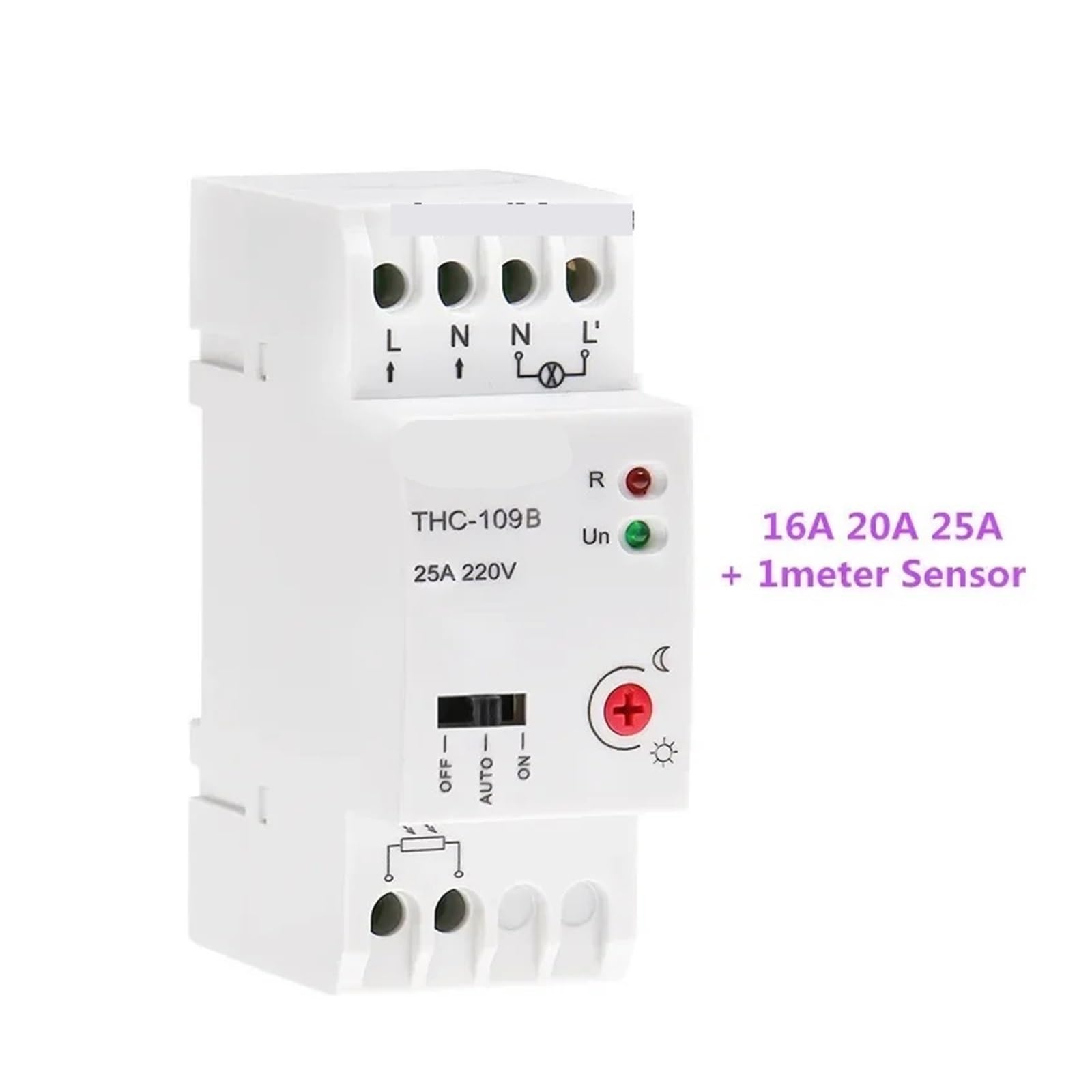 Interruptor Controlador de fotocélula de Encendido y Apagado con Sensor, 16 A, 25 A, CA, 220 V, riel DIN, Interruptor en T, 1 Unidad(THC-109B 16A)