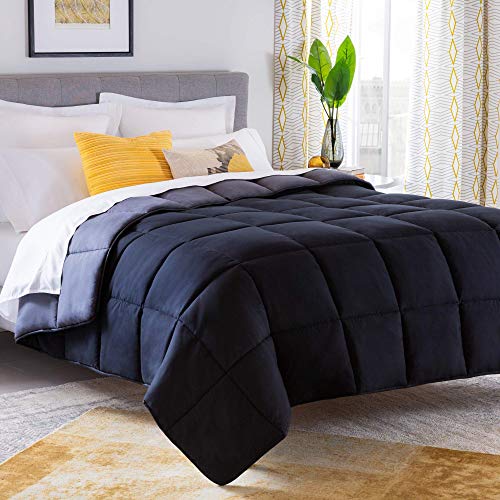 Image of Linenspa Reversible Down Alternative Comforter and Duvet Insert, for Twin Size Bed - All-Season Comforter with Box Stitch and 8 Duvet Loops - Bedding for Kids, Teens, and Adults - Black / Graphite