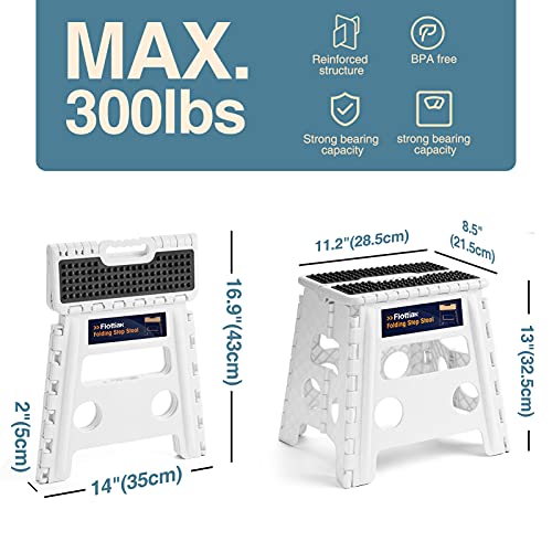 Image of Flottian 13 inch Folding Step Stool for Adults and Kids Holds Up to 300 lbs,Non-Slip Folding Stools with Handle, Compact Plastic Foldable Step Stool for Bathroom,Bedroom, Kitchen White,1PC