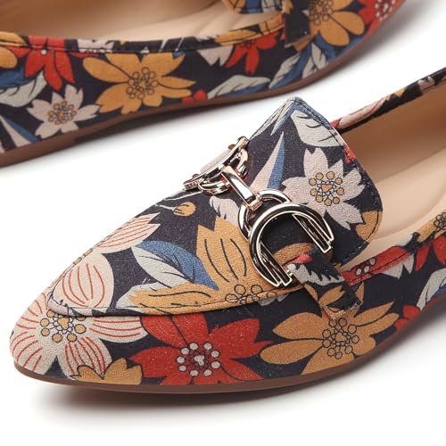 Image of Tilocow Metal Chain Loafers Flats for Women Pointed Toe Slip on Flats Dressy Casual Comfortable Work Business Shoes