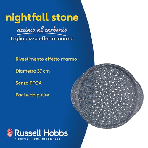 Russell Hobbs RH01003EU - Nightfall Stone, vassoio per pizza, vassoio per trucioli da forno, padella per pizza con rivestimento in pietra scura, 37 cm, effetto marmo blu - immagine 3