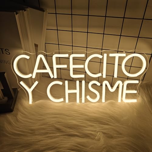 Image of Funny Cafecito Y Chisme Neon Sign for Wall Decor Dimmable Cafecito Y Chisme Sign Mexican Gifts for Women Led Neon Light Sign for Bedroom Coffee Lover Gifts Home Kitchen Decoration