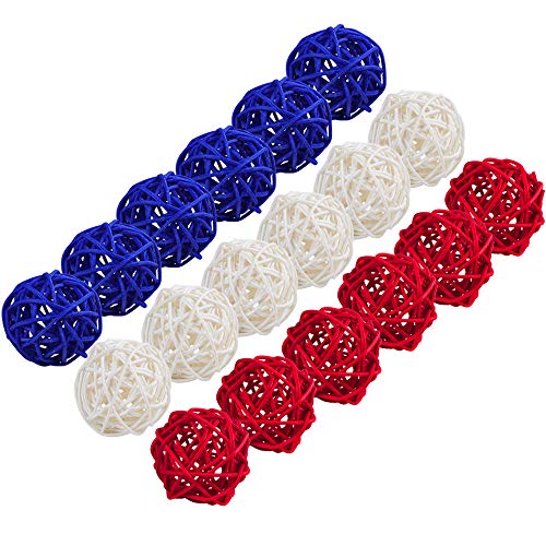18 Pcs Red White And Blue Rattan Balls Decorative, 4Th Of July Wicker Balls Decorative For 4Th Of July Decoration Home Decor Diy Vase Bowl Filler Ornament Wedding Table Decoration, 2 Inch #TOP2
