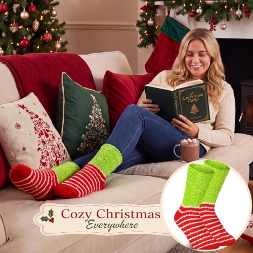 Image of 10 Pairs Christmas Fuzzy Socks Bulk Winter Fluffy Unisex Women Men Crew Slipper Sock Stocking Xmas Adult Gifts