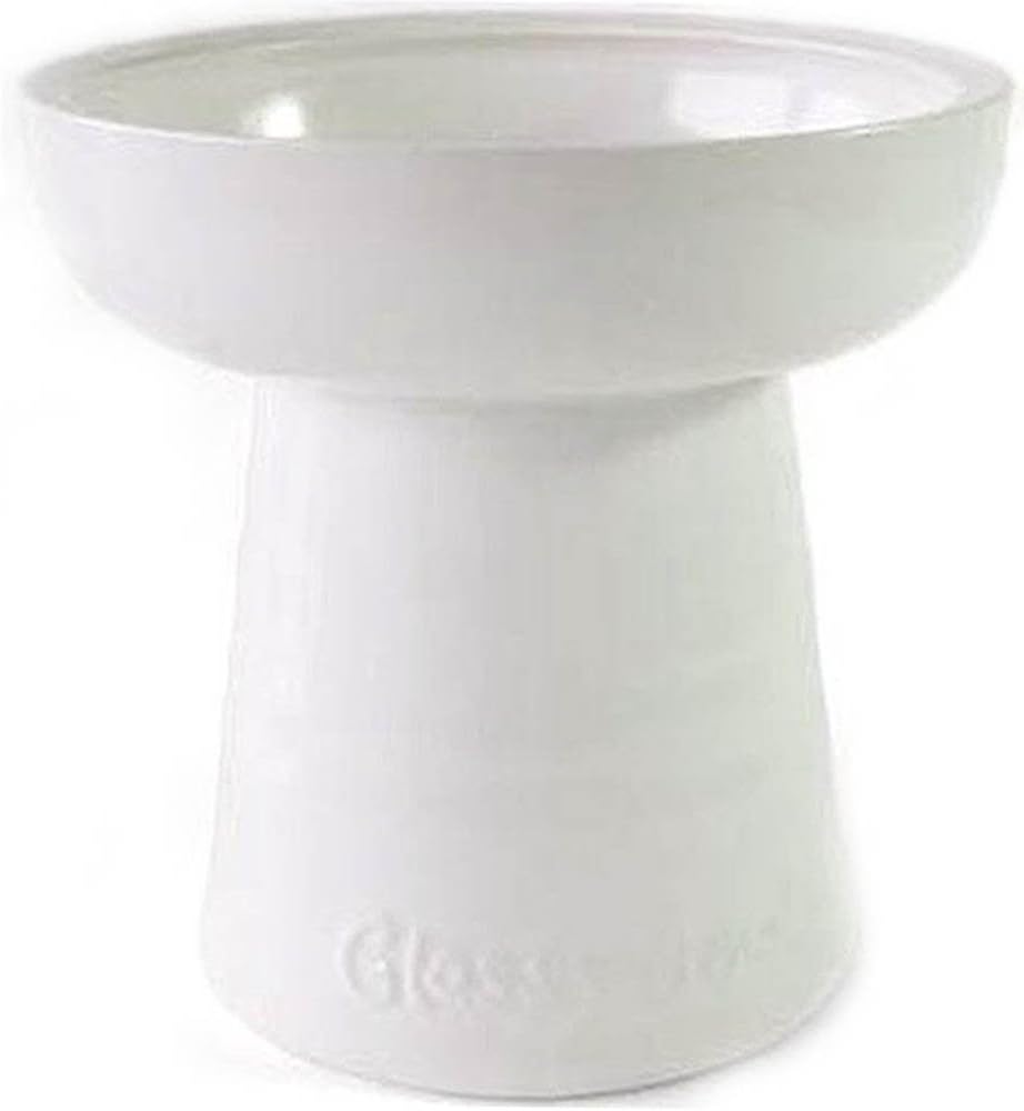 Raised Porcelain 8 oz. Pet Bowl for Dry Food or Water (Wt. 1.5 lb) White