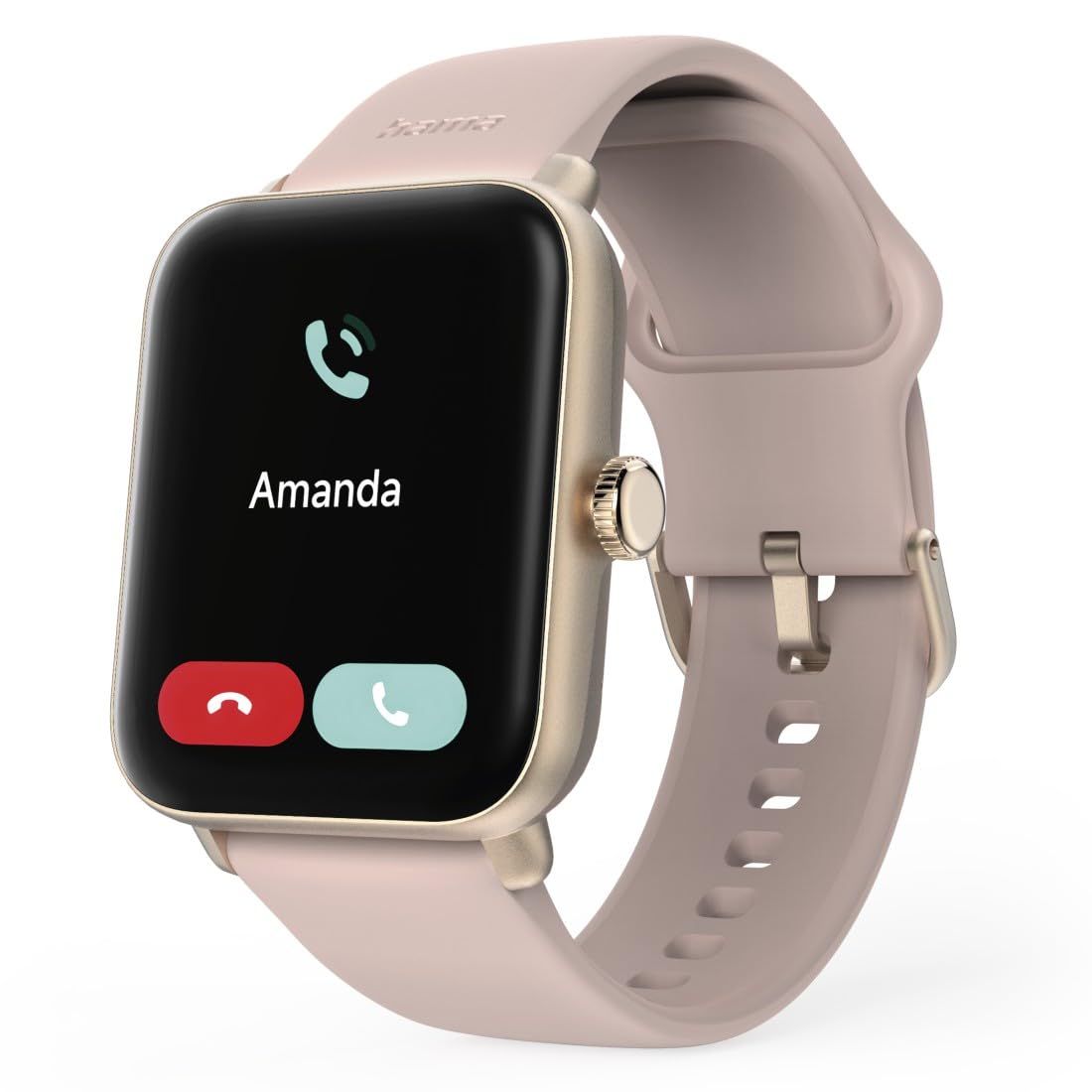 Hama Smartwatch 6010 (1,65" ekran TFT, GPS, wodoodporność IP68/3 ATM, rozmowy tel, asystenci Siri/Google, tętno, SpO2, VO2max, analiza snu, 100 trybów sportowych, powiadomienia) różowe złoto