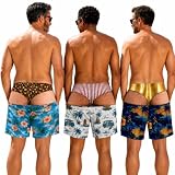 Funny Swim Trunks for Men Humor, Custom Hairy Butt Cheeks and Thong Beach Shorts, Patriotic American Flag...