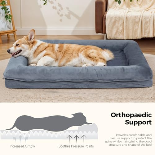 The Fellie Dog Bed, Orthopedic Dog Beds with Removable Washable Cover, Memory Foam Dogs Sofa with Non-Skid Bottom, Soft Flannel Pet Couch Bed Mattress for Crate, Waterproof Pet Couch, 91x68x16cm - Image 6