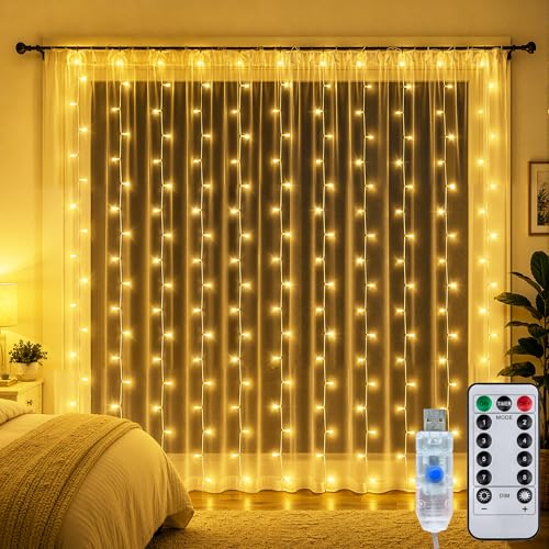Curtain-String-Lights-200LED-66x66FT-Warm-White-IP44-98FT-Lead Curtain String Lights 200LED 6.6x6.6FT, Warm White, IP44, 9.8FT Lead - Image 1