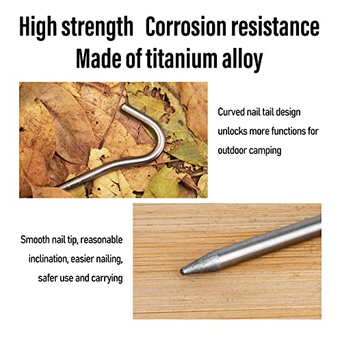 TiTo Titanium Estacas de Tienda Shepherd Hook Tent Stakes de Titanio Diámetro 3.5 mm y Longitud 165 mm Paquete de 6 Plata miniatura 3