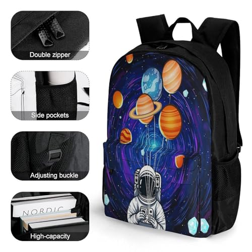 Supdreamc Astronaut Flying Holding Planet And Moon Art Daypack Backpack Polyester Anti-Theft Multipurpose Bookbag Big Capacity Travel Hiking & Camping Rucksack With Smooth Zippers3