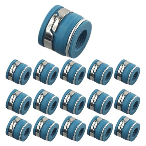 16Pcs Valve Stem Seals for SBC Small Block, Big Block, SBF - Blue/Silver Performance Oil Seal Kit OE SSI-SBC11/32X500PO-VVS