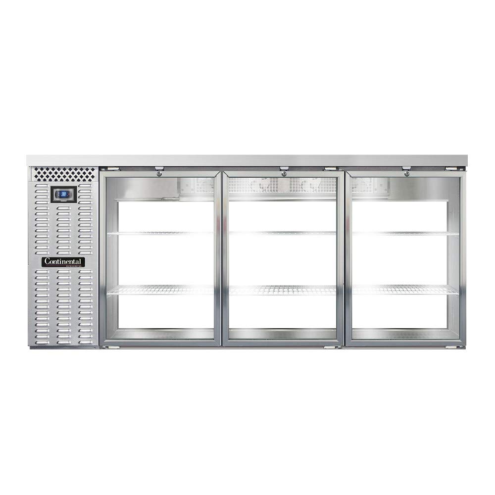 BBC79-SS-GD-PT Three Section Glass Door Refrigerated Pass-Thru Back Bar Cooler by Continental Refrigerator – Commercial Grade