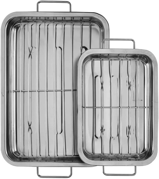 Roaster Set with Racks - Gray, Carbon Rack: stainless steel Hand wash; oven safe to 450°F