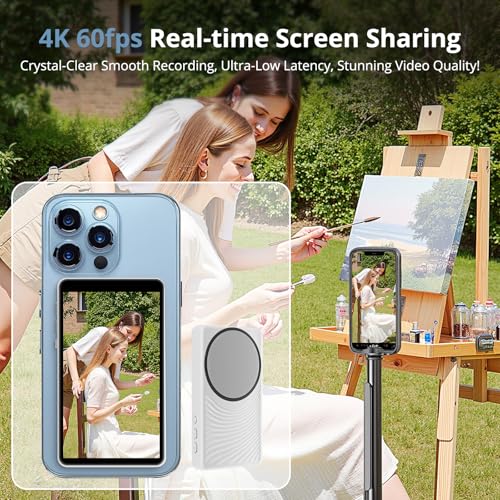 Image of Phone Vlog Selfie Monitor Screen, Bluetooth Remote Back Camera Monitor No Delay, Magnetic Rear Camera for Selfie Vlog Live Streaming with iPhone Android, 4K 60fps Wireless Recording Black