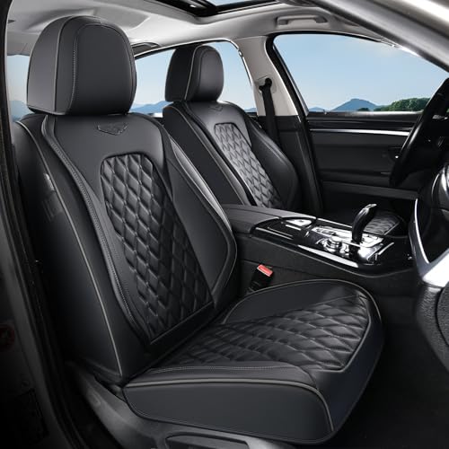 Image of Coverado Front Seat Covers, Waterproof Nappa Leather Anti-Scratch Protectors, Universal Fit for Sedans, SUVs, Pickups, Car Accessories, Waterproof Seat Covers-Black