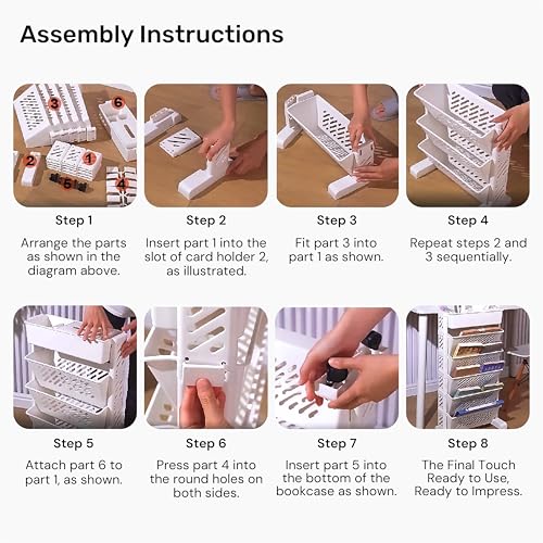 Image of JD FRESH Plastic Mobile Bookshelf with Wheels /Multilayer Deskside Bookcase Rotatable Rolling File Cart Organization Shelf for School /Classroom /Home /Office (4 Tier)