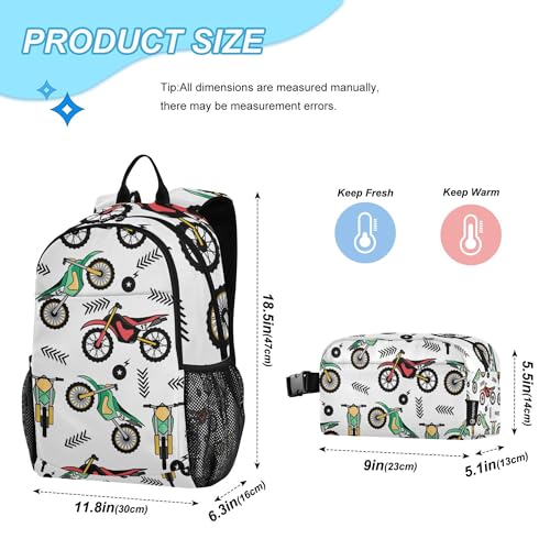 Motocross Sport Backpack with Lunch Bag, School Travel Backpack for Teens Boys Girls Kids Backpacks Set2