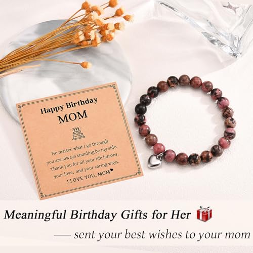 Image of Birthday Gifts for Mom, Mom Birthday Gifts Ideas from Daughter Son, Unique Birthday Bracelet Presents with Happy Birthday Mom Card, Small, Red