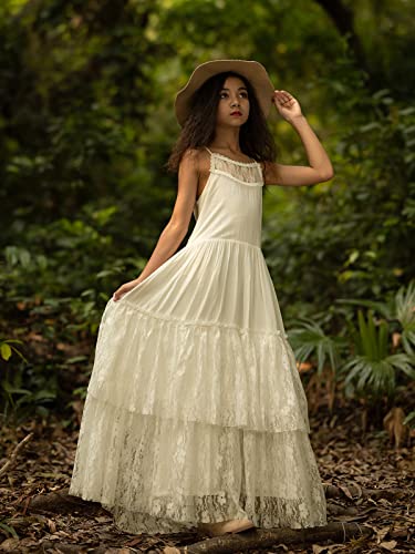 Girls Kids Lace Back Full-Length Backless Tulle Party Holiday Flower Girl Dress Size 4-142