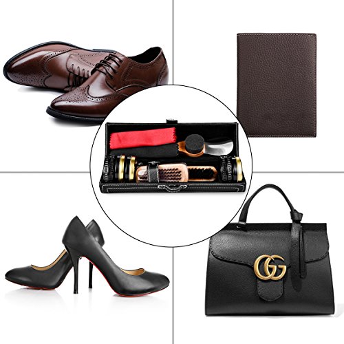 Shoe Shine Brush Kit Shoe Care Kit Shoes Brushes polishing & Cleaning Kit with PU Leather Sleek Elegant Case(Small, Black)